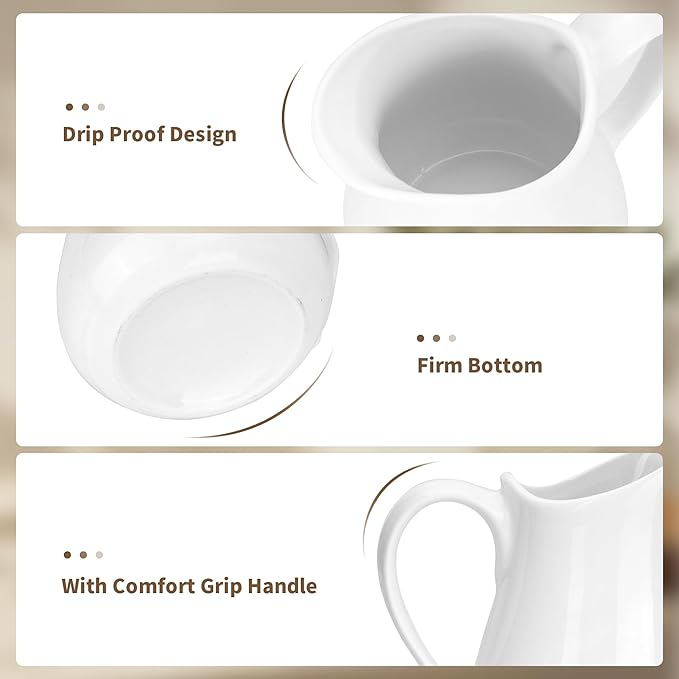2 Pack Cream Pitcher 17 OZ Ceramic Cream Pitcher with Handle, White Sauce Pitcher Porcelain Milk Pourer for Sauces, Jam, Coffee