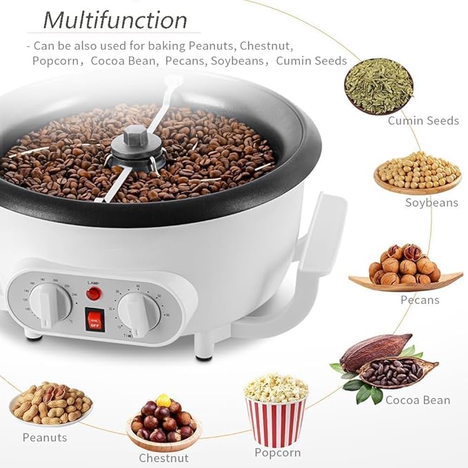 1200W Coffee Roaster Machine for Home Use,750g Non-stick Pan Multifunctional Electric Coffee Bean Roaster,Thermometer+Timer+Temperature Adjustment,Upgraded Cross Stirring Rod,for Peanut Nuts 220V
