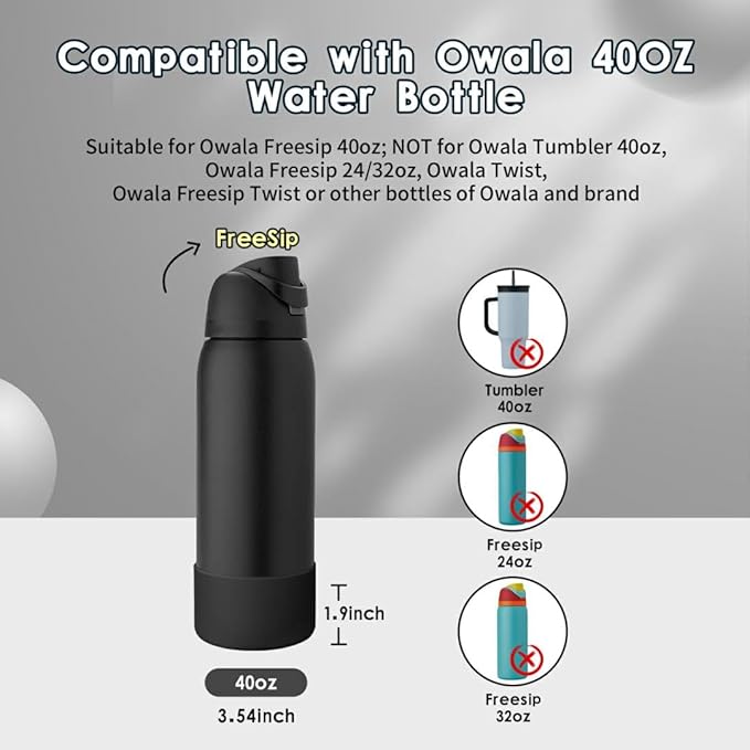 2PCS Silicone Water Bottle Boot, Compatible with Owala 24oz 32oz 40oz, Protective Anti-Scratch & Anti-Dent No Noise Sleeve Cover for FreeSip/Twist/Flip Water Bottles (Very Very Dark, 40oz)