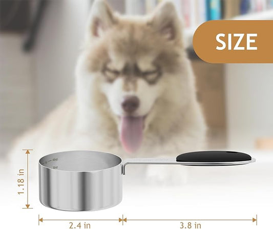 LEIFENY 1PCS 1/3CUP(79ml) Dog Cat Food Scoop, Stainless Steel Measuring Cup, Metal Pet Scooper with Inner Precision Scale Measurement