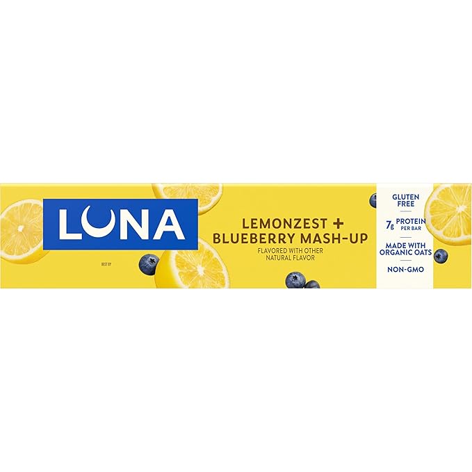 LUNA Bar - Mash-Ups LemonZest + Blueberry Flavor - Gluten Free Snack Bars - Non-GMO - Protein Bars - Made with Organic Oats (15 Pack)