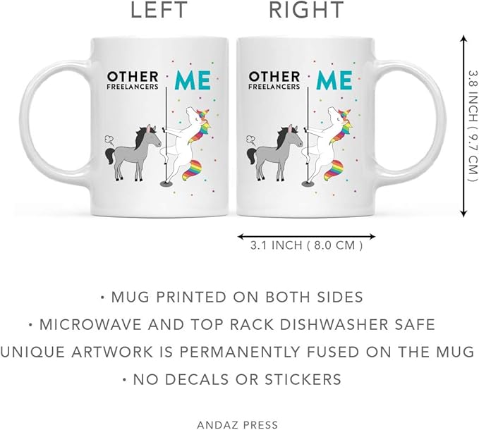 Andaz Press Funny Quirky 11oz. Ceramic Coffee Tea Mug, Other Freelancers Me, Horse Unicorn, 1-Pack, Birthday Ideas for Coworker Him Her, Gift Box Included