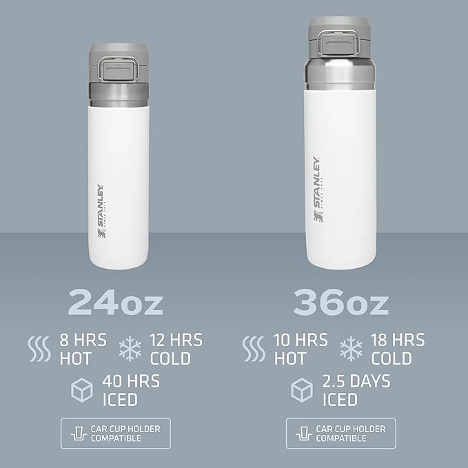 Stanley Quick Flip GO Water Bottle 24 oz | Push Button Lid | Leakproof and Packable for Travel and Sports | Insulated Stainless Steel | BPA-Free | Azure