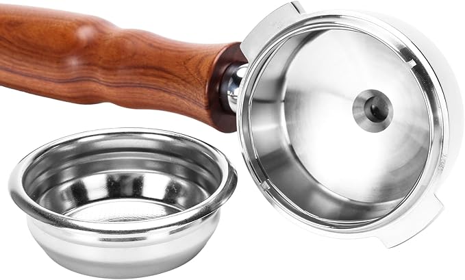 DIBTSA 58mm Espresso Portafilter Compatible with Nuova Simonelli,Single Spout 2 Ears, 304 Stainless Steel Head and Filter Basket and Wood Handle,Espresso Machine Parts