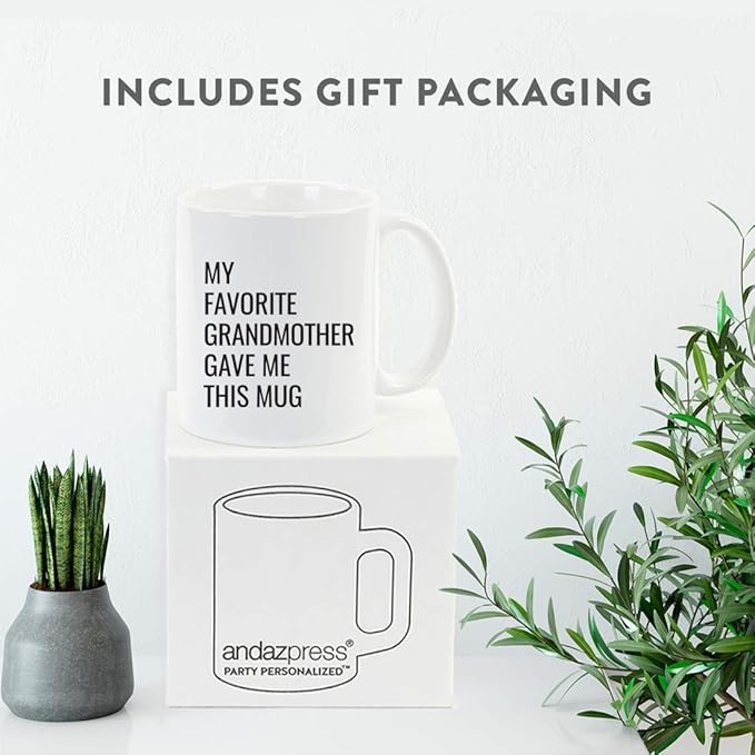 Andaz Press Funny 11oz. Coffee Mug Gift, My Favorite Grandmother Gave Me This Mug, 1-Pack, Christmas Birthday Drinking Cup for Him Her Family in Laws Relatives