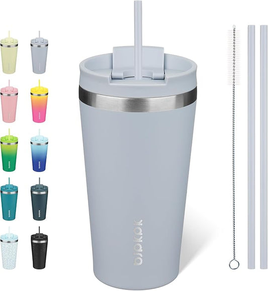 BJPKPK 18oz Stainless Steel Insulated Tumbler With lid And Straw Travel Coffee Thermal Tumblers Cup For Women And Men,Modern Blue
