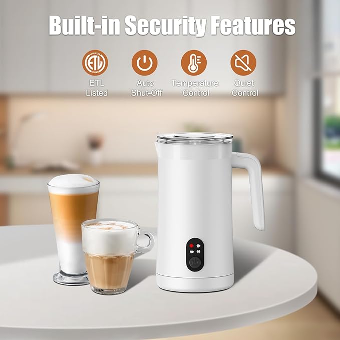 Milk Frother, 4-in-1 Milk Frother and Steamer, 13.5oz/400ml Automatic Hot and Cold Foam Maker and Milk Warmer, Electric Frother for Coffee, Latte, Cappuccino, Macchiato, Matcha(White)