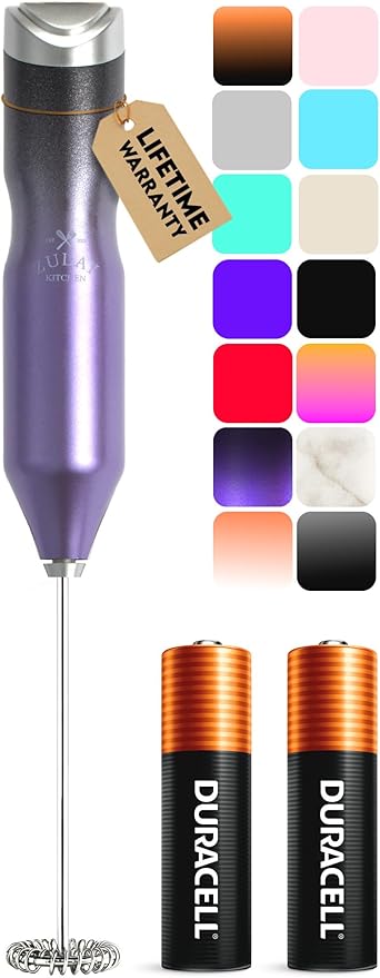 Zulay Kitchen Powerful Frother Wand AA Batteries Included, Ultra Fast Handheld Drink Mixer, Comfort Milk Frother, Stainless Steel Whisker, Frother Handheld for Coffee, Protein & Matcha - Frothmate 2.0