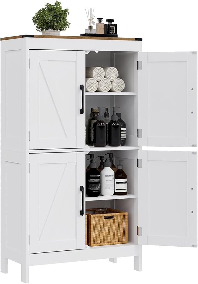Bathroom Floor Storage Cabinet,Modern Bathroom Cabinet,Adjustable Shelves Freestanding Kitchen Pantry Bathroom Organizers and Storage,4 Doors(23.63L x 11.8W x 43.3H inch)