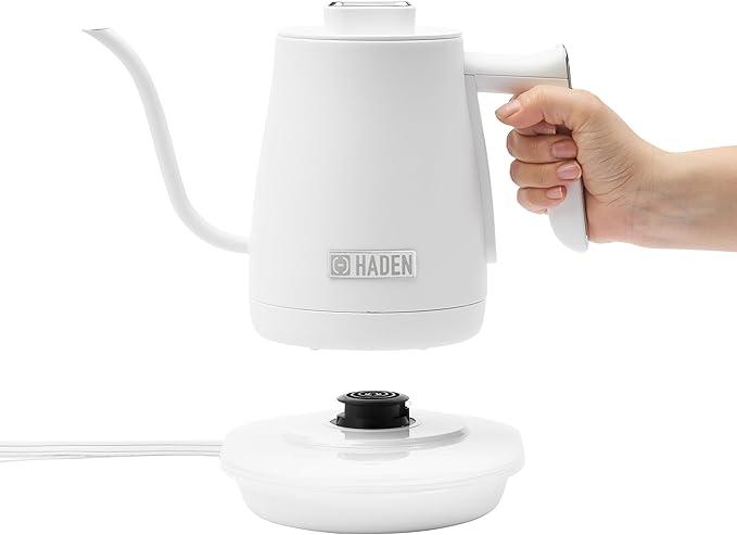 Haden 0.6-Liter Stainless Steel Electric Kettle, Gooseneck Hot Water Kettle with 360-Degree Base and Auto Shutoff, Ivory & Chrome