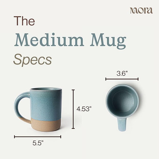 MORA Medium Mugs Set of 4, 16oz Ceramic Pottery Latte Mugs/Coffee Cups - Microwave and Dishwasher Safe - Iris