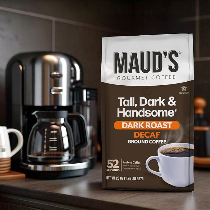 Maud's Decaf Dark Roast Ground Coffee, 1 Bag, (20oz), 100% Arabica Coffee, 52 Servings
