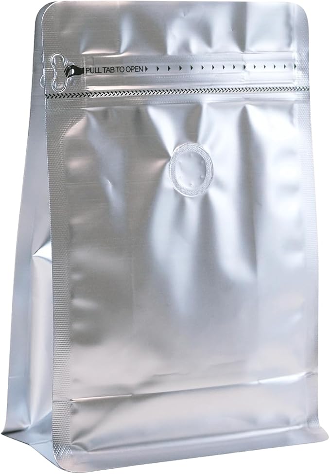 110 Pack High Barrier Stand-Up Coffee Bean Bags with Vented Valve, Matte Metallic, Heat-Sealable and Resealable Solid Color Pouches for Food Storage (5.1 * 8 inch,1/2 lb,8 oz,Silver)