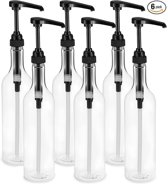 6 Pcs 25 oz Syrup Bottles with Pump Long Neck Bottles Plastic Syrup Pump Dispenser for Coffee Bar Accessories Home Party