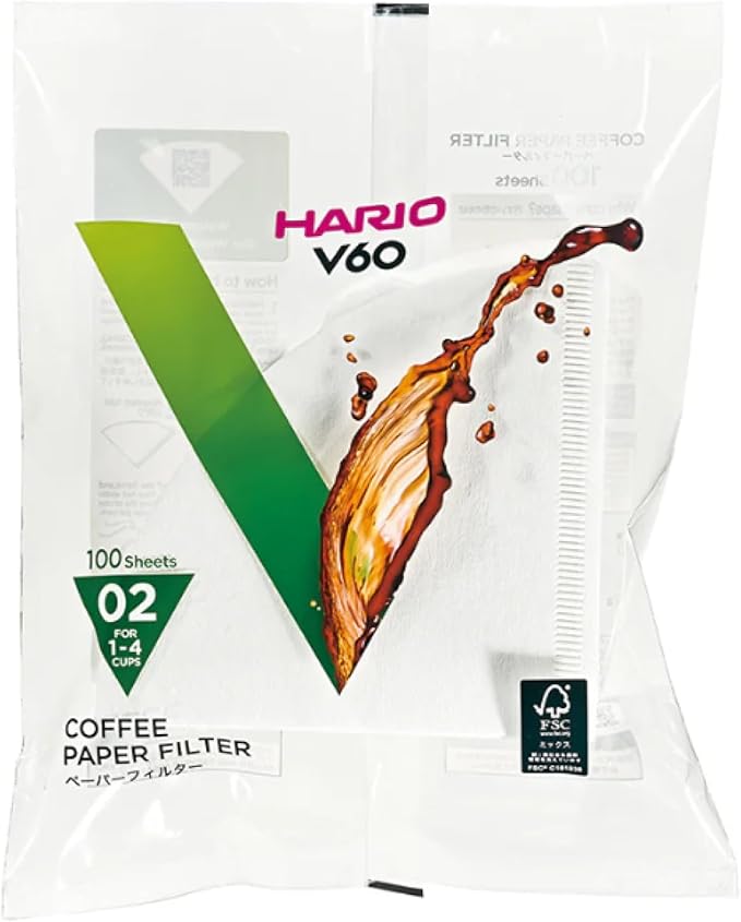 Hario V60 Paper Coffee Filter, Size 02, White, 100ct Box