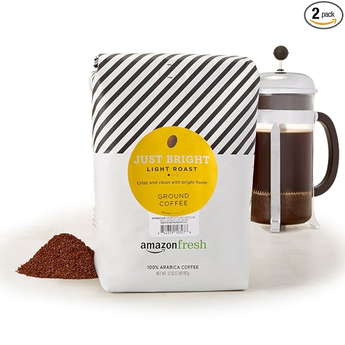 Amazon Fresh, Just Bright Ground Coffee, Light Roast, 32 Oz (Pack of 2)