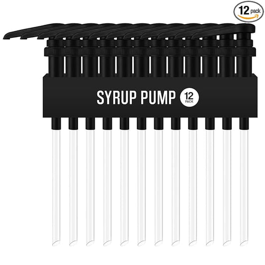 12-Pack Black Plastic Bottle Syrup Pumps – Fits 750ml / 25.4 oz Bottles – Compatible with Torani & More – IMPORTANT: Will Not Fit Glass Bottles – Coffee Syrup Dispenser