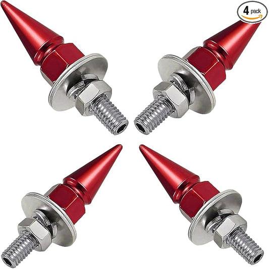 4 PCS License Plate Screws, Spike Anti Theft Motorcycle License Plate Screws Bolts Set, Aluminum Security Fasteners Kit for Car Truck Motorcycle Plate Frames, Car Decorative Accessories (Red)