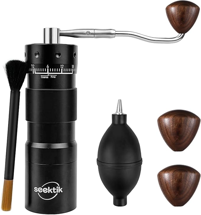 Manual Coffee Grinder with Numerical External Adjustable Setting Stainless Steel Conical Burr Hand Crank Coffee Mill for Cold Brew Espresso French Press Pour Over Drip with Foldable Handle- Black