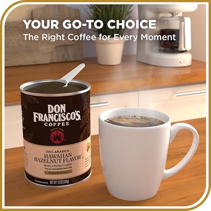 Don Francisco's Hawaiian Hazelnut Ground Flavored Coffee: Rich, Aromatic 100% Arabica Beans - (3 x 12 oz Recyclable Cans)