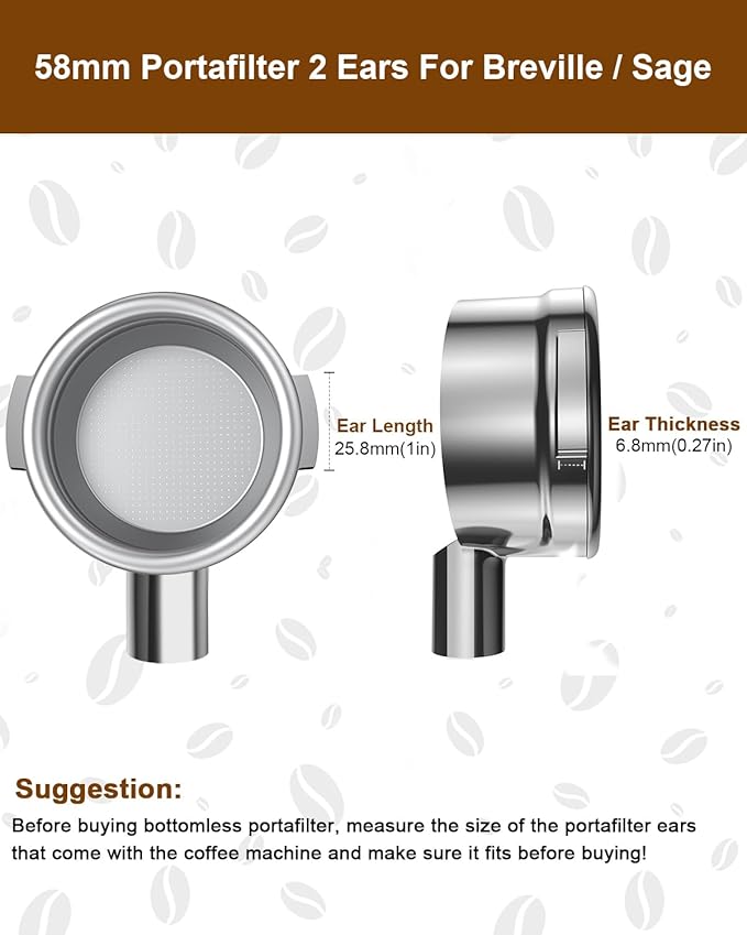 Bottomless Portafilter 58mm Fit Breville, 2 Ears Slim Naked Portafilter Fits Breville Espresso Machines BES900XL, BES920XL, BES980XL, BES990BSS with 18g Double Shot Filter Basket, Puck Screen-Rosewood