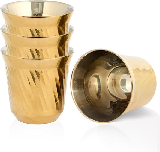 75mL (2.5 Ounce) Stainless Steel Espresso Cups - 4 Pack Double Wall Insulated Cups Demitasse Cups Coffee Cup For Drinking, Drinking Coffee, Drinking Beverages(Golden Ripple)