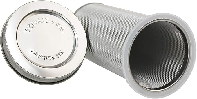 Trellis + Co. Cold Brew Coffee Kit | Stainless Steel 80 Micron Mesh Cold Brew Coffee Filter & 316 Stainless Steel Lid | Fits Both Quart & Half Gallon Wide Mouth Mason Jars