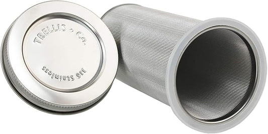 Trellis + Co. Cold Brew Coffee Kit | Stainless Steel 80 Micron Mesh Cold Brew Coffee Filter & 316 Stainless Steel Lid | Fits Both Quart & Half Gallon Wide Mouth Mason Jars