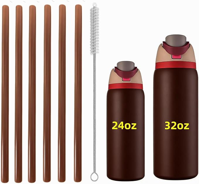 6PCS Black Straw Replacement Compatible With Owala FreeSip Water Bottle (Coffee, 24oz/32oz)