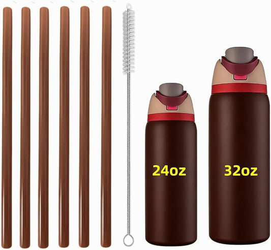 6PCS Black Straw Replacement Compatible With Owala FreeSip Water Bottle (Coffee, 24oz/32oz)