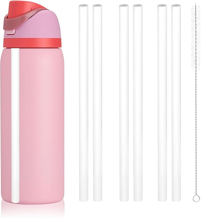 Replacement Straw for Owala Water Bottle 24 oz 32 oz, 6PCS Reusable Plastic Straws Compatible With Owala Water Bottle，BPA-FREE Straws and 1 Cleaner Brush