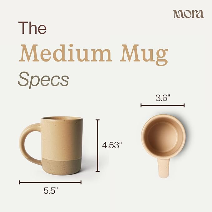 MORA Medium Mugs Set of 4, 16oz Ceramic Pottery Latte Mugs/Coffee Cups - Microwave and Dishwasher Safe - Merrigold