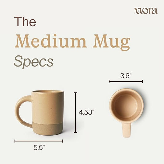 MORA Medium Mugs Set of 4, 16oz Ceramic Pottery Latte Mugs/Coffee Cups - Microwave and Dishwasher Safe - Merrigold