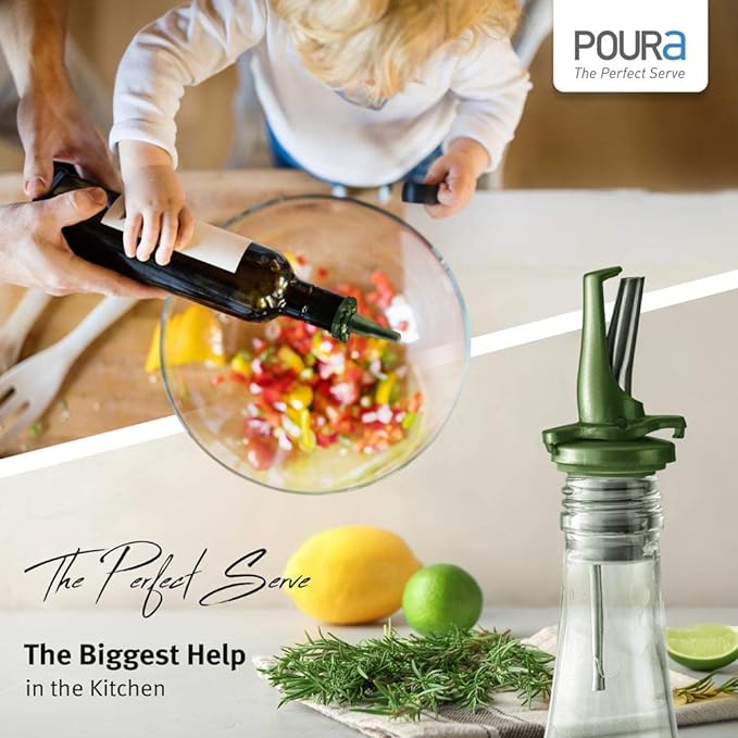 BPA‑Free Olive Oil Bottle Spouts, Leakproof Olive Oil Dispenser Spout with Hygienic One‑Hand Open/Close, Dust Cap & Screen Alternative, 2‑Pack Green