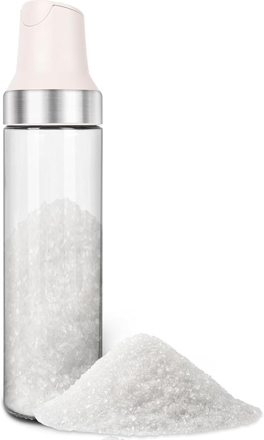 Loscarol Sugar Dispenser with Pour Spout, 17 oz Glass Sugar Shaker Jar Creamer Dispenser Weighted Pourer for Coffee Bar, Tea & Baking, Sugar Container for Home Kitchen, White