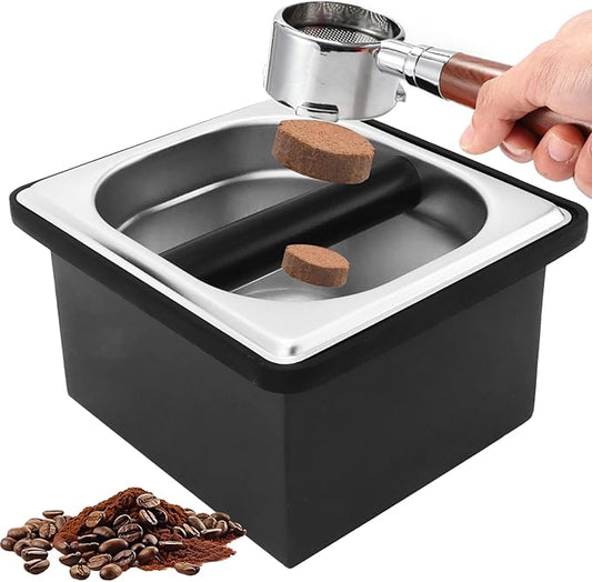 Coffee Knock Box Espresso Accessories, Stainless Steel Coffee Grounds Container, Coffee Puck Knock Box for Espresso Machine Accessories (7.28 x 6.8 x 4.25 in)