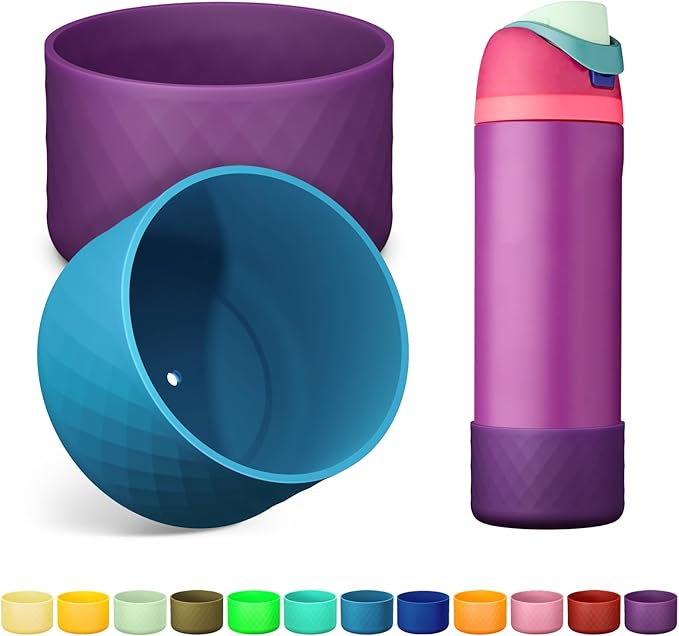 2PCS Silicone Water Bottle Boot for Owala 24oz 32oz 40oz, Anti-Slip Protective Sleeve Bottom Bumper Protector for FreeSip, Twist, and Flip Stainless Steel Water Bottles