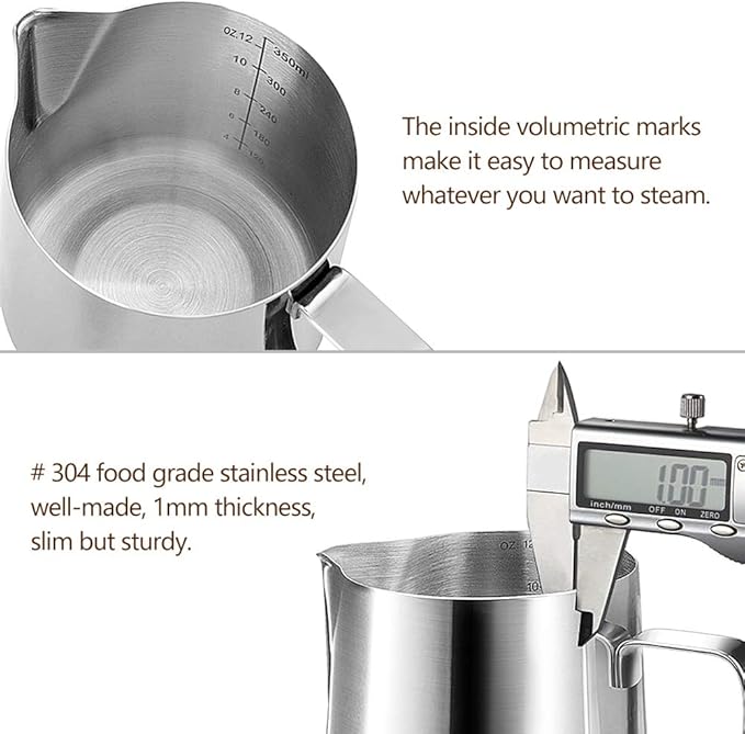HOOMIL Milk Frothing Pitcher, 12oz/20oz/32oz Stainless Steel Steaming Pitcher Barista Milk Frother Cup Jug for Espresso Machine Coffee Cappuccino Latte Art - 12oz
