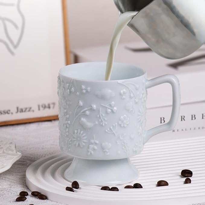 KAMMAK Ceramic Mug - 400ml/13.5oz Coffee Cup - Hand-Painted Ceramic Cup - Vintage Tea Cup - Cute Mug for Women - Ideal for Birthday, Afternoon Tea & Housewarming Gifts