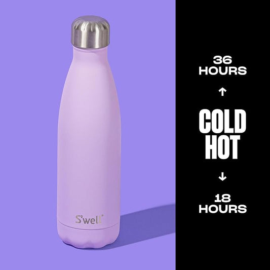 S'well Stainless Steel Water Bottle, 17oz, Lilac, Triple Layered Vacuum Insulated Containers Keeps Drinks Cold for 36 Hours and Hot for 18, BPA Free, Perfect for On the Go