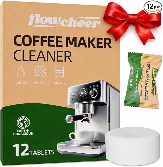 flowcheer Coffee Maker Cleaner & Descaler Tablets 12-Pack - Coffee Machine Tablets for Keurig,Nespresso,Jura, Breville, Ninja, Deep Cleaning Coffee Pot Cleaner and Descaler for All Espresso Machines