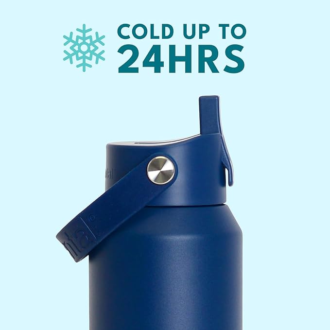 Elemental 40oz Insulated Water Bottle with Straw - 100% Leak-Proof Stainless Steel Core Water Bottles for Travel, Sports and Gym - Double Wall Insulation & BPA Free - Navy