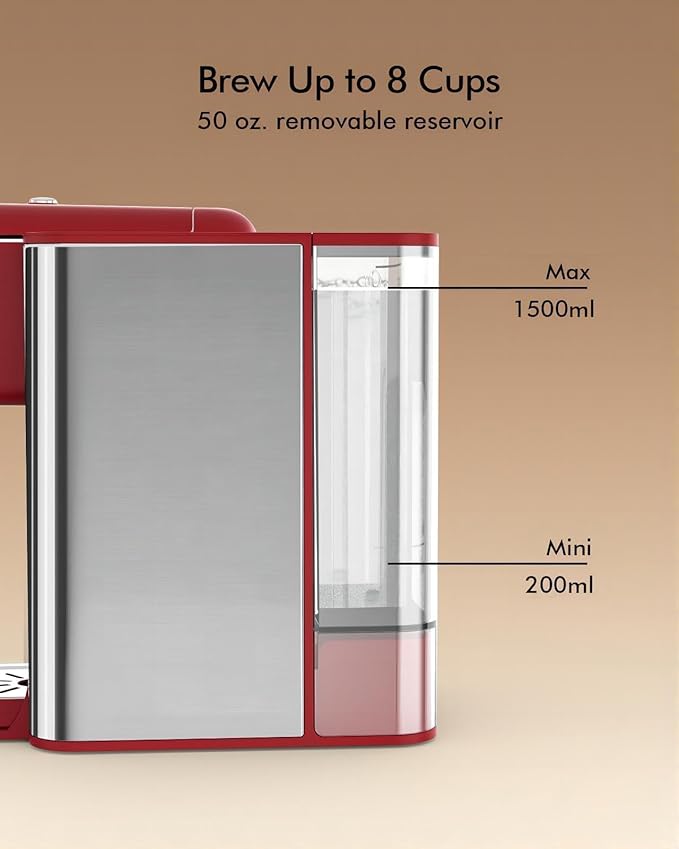 Single Serve Coffee Maker - 3-in-1 K Pod Coffee Machine, Ground, Leaf Tea, 50oz Reservoir, Red