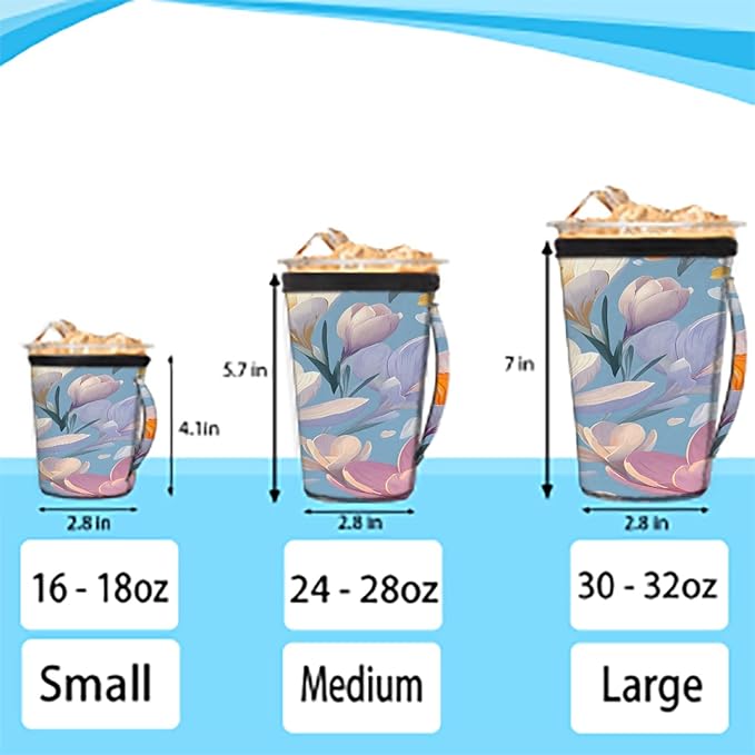 Reusable Iced Coffee Cup Sleeve Daffodils Neoprene Insulated Sleeves Cup Holder with handle Idea for 24oz - 28oz