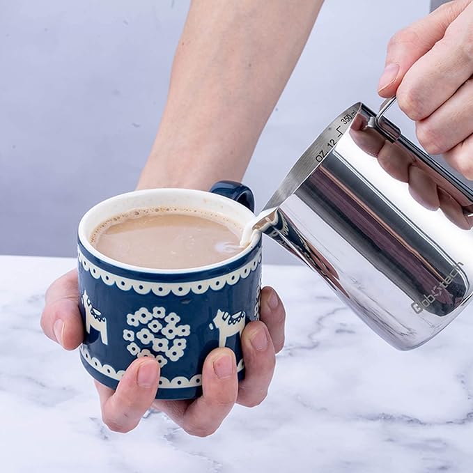 Stainless Steel Milk Frothing Pitcher 12 Oz, 350ml Latte Art Cup Espresso Machine Accessories, Steaming Jug for Cappuccino Coffee Milk Hot Chocolate Cups