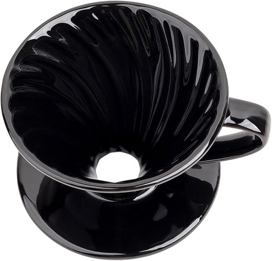 Pour Over Coffee Maker, Single Cup Ceramic Coffee Dripper, Reusable Filter Cone Drip Holder Slow Brewer with Hole Flat Bottom for Home, Office, Travel, Camping (Black)