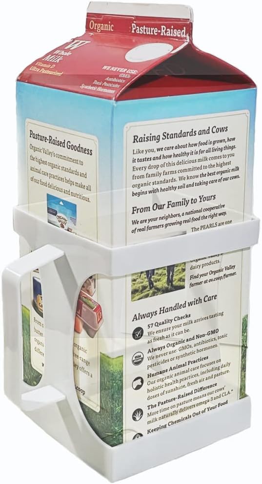 HandiHandle® Half Gallon Milk, Juice, or Beverage Carton Holder | Lightweight and Slim to Save Refrigerator Space | for Seniors, Home Kitchens, Coffee Shops, Restaurants, and Baristas. (1)