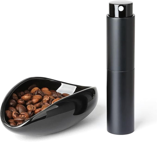 KitchenTour Precision Coffee Kit - Ceramic Coffee Bean Dosing Cup & 8ml Anti-Static Sprayer - 2-in-1 Barista Set for Espresso/Cold Brew