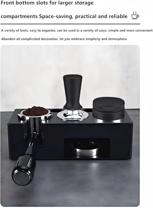 Coffee Tamper Station Set, 3-in-1 with 53mm Tamping Stand, Espresso Tamper and Coffee Distributor, Black