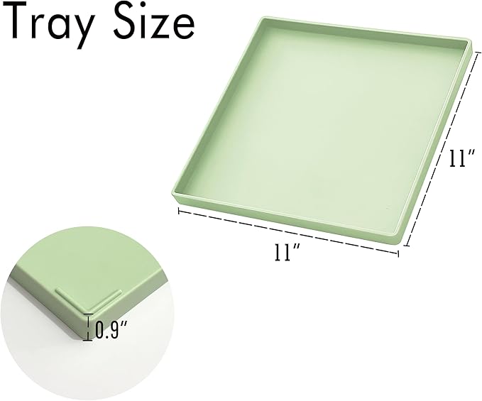 Green Square Tray 11 Inch - 3 Pack Multi-Purpose Organizer Tray for Vanity, Coffee Table, Bathroom Countertop & Ottoman | Decorative Catch-All Tray for Home, Office, Jewelry & Makeup